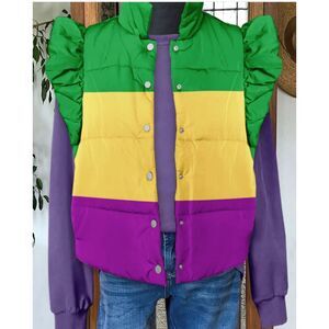 Mardi Gras Ruffle Sleeve Puffer Vest - Small